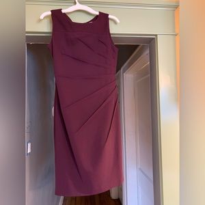 Calvin Klein Melodie purple knit sheath dress, side ruching, knee length, size 8